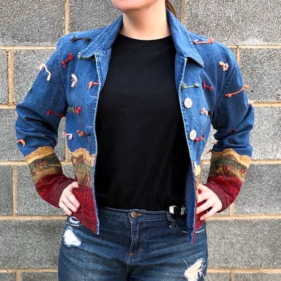 Vintage Prairie Themed Jean Jacket ft Horses‎ - Picture 2 of 7